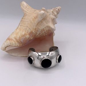Vintage Taxco 925 Silver and Onyx  Cuff Bracelet